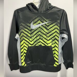 Nike Black and Neon Yellow Green Hoodie Fleece Lines Boys Size Large